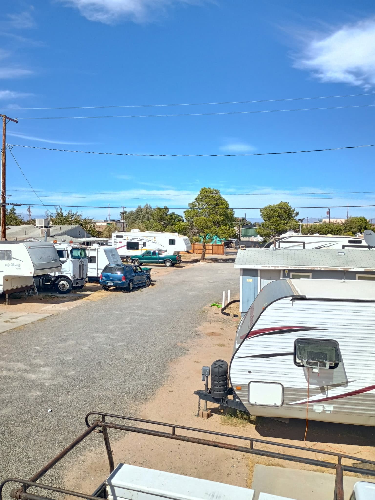 The gravel lane between rows of RV sites